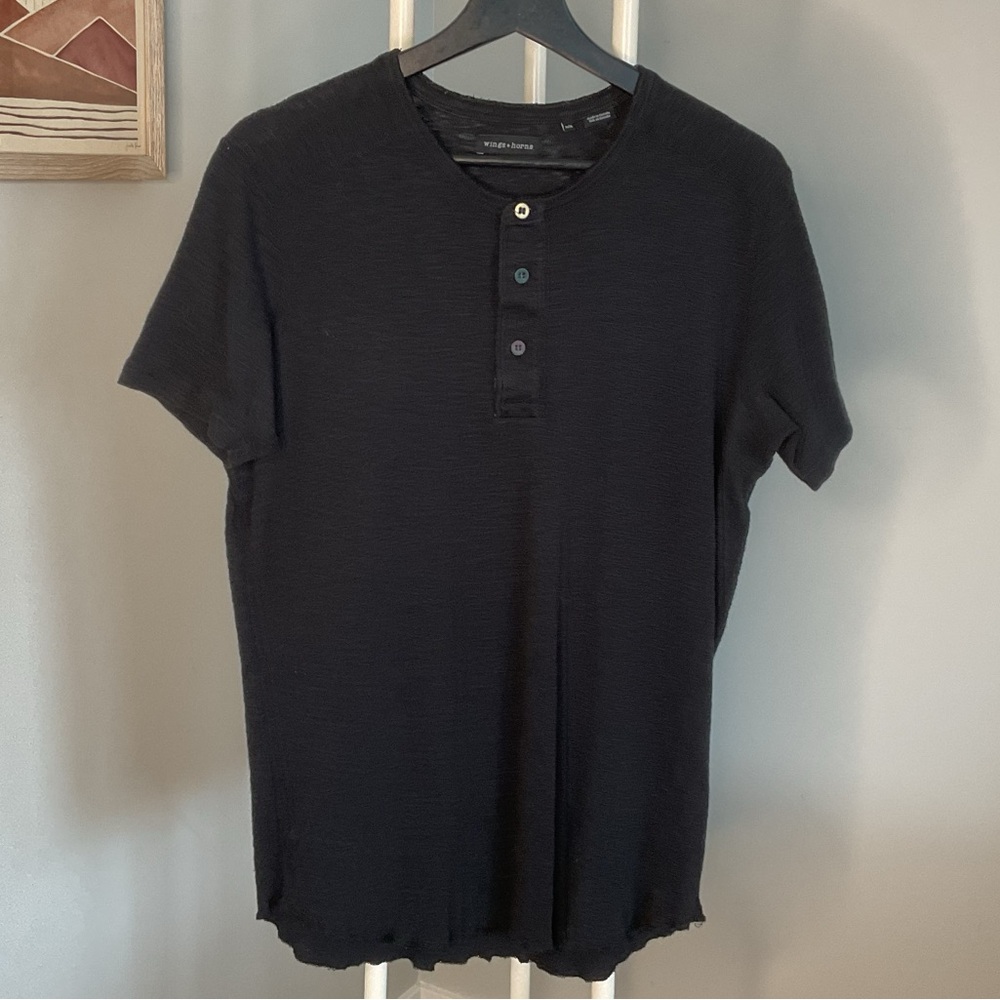 Wings + Horns Black Casual Henley Shirt